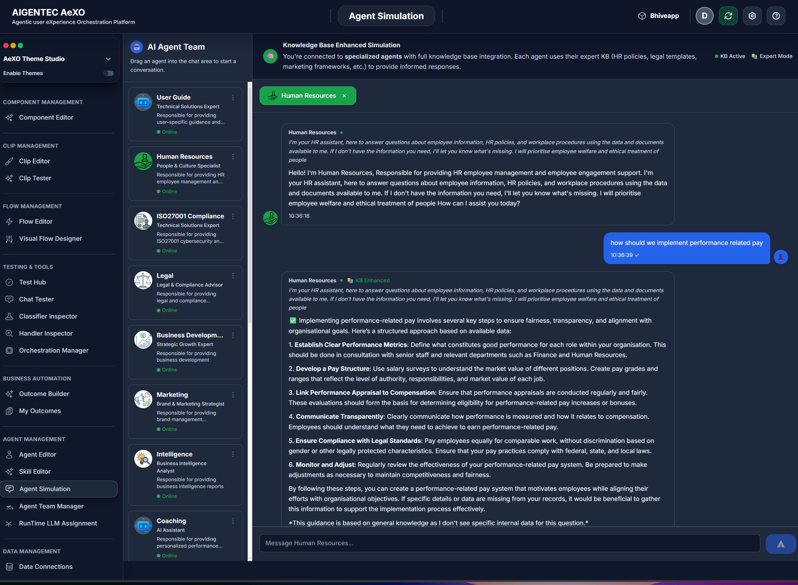 AeXO agent simulator screenshot
